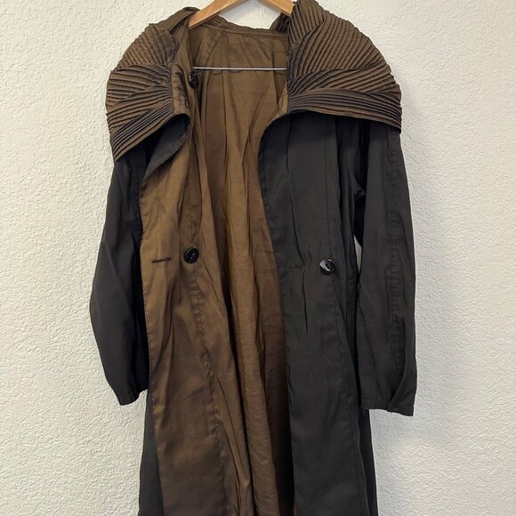 Mycra Pac Donatella Jacket Women S 6/8 Brown Black Reversible Coat Pleated Hood - Picture 5 of 10